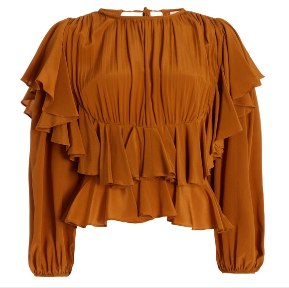 Ulla Johnson Amina Ruffled Silk - Crepe de Chine Blouse in Sandstone NWOT - Picture 2 of 4